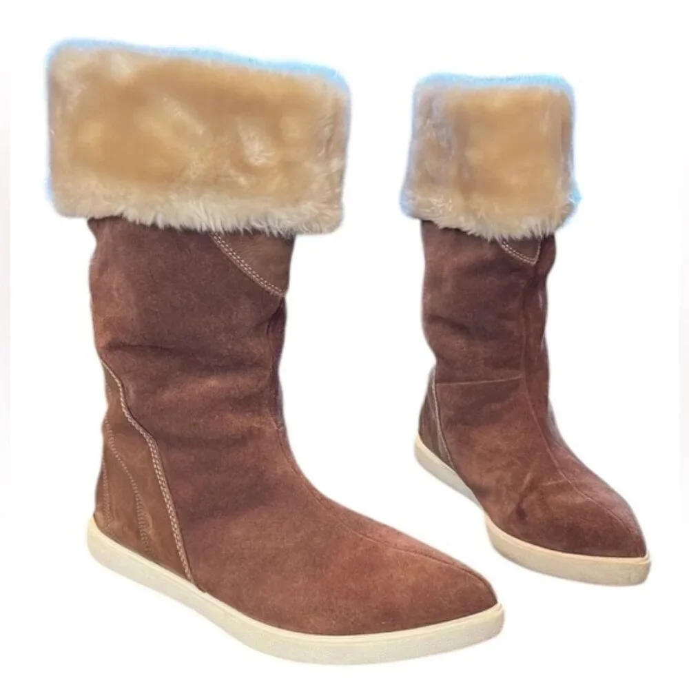 Naya Anthropologie | Brown Suede Fur-Lined Boots Size 10